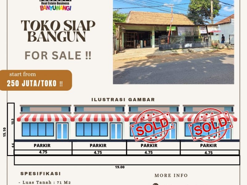 Dijual Bangunan Toko di Tepi Jl. Kalipuro - Banyuwangi  Dijual Bangunan Toko di Tepi Jl. Joyoboyo , Kalipuro - Banyuwangi  Dijual Bangunan Toko di Tepi Jl. Joyoboyo , Kalipuro - Banyuwangi&nbsp;
Lokasi strategis berada dikawasan yang ramai dan padat penduduk.

Luas Tanah : 71 NRP BANYUWANGI