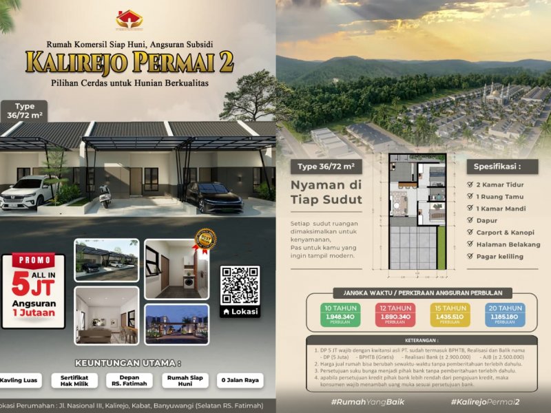 Jual Rumah Cukup dengan uang 5 Juta saja kamu udah dapet rumah minimalis di Banyuwangi  JUAL PERUMAHAN MURAH HARGA 100 JUTAAN DI BANYUWANGI KOTA  Punya rumah strategis nggak harus mahal! Cukup dengan uang 5 Juta saja kamu udah dapet rumah minimalis di Banyuwangi&nbsp;
Kini hadir PERUMAHAN BARU di NRP BANYUWANGI